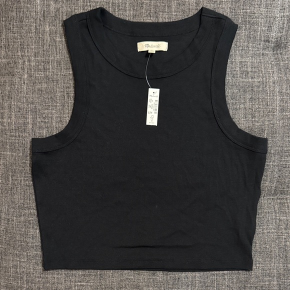 Madewell Tops - Madewell Black Ribbed Crop Tank Top Supima Cotton Stretch Size M